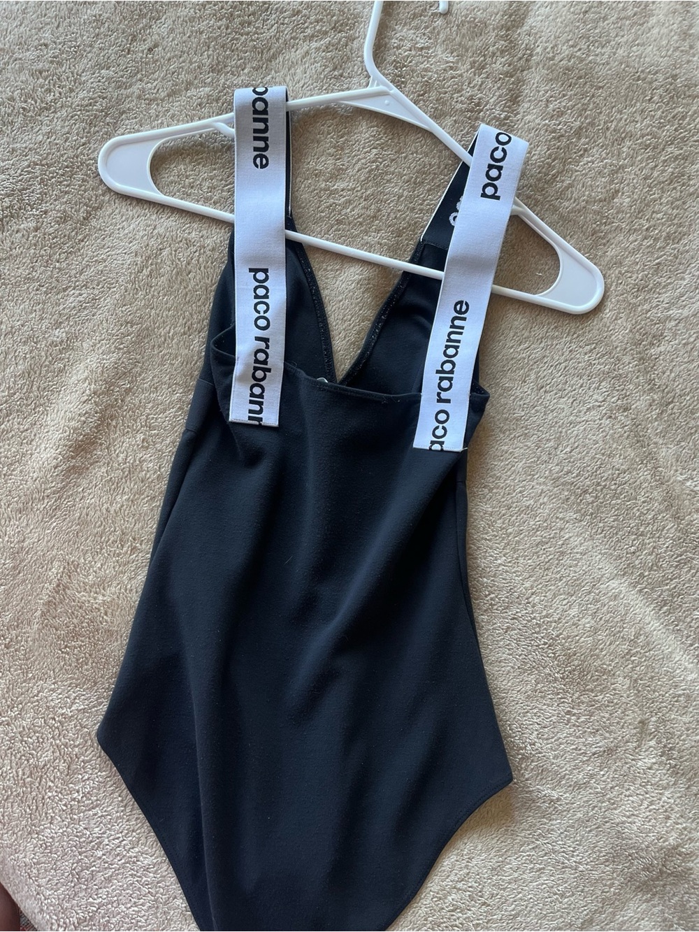 Paco Rabanne Logo Strap Bodysuit | Black V-Neck bodysuit - Picture 2 of 5